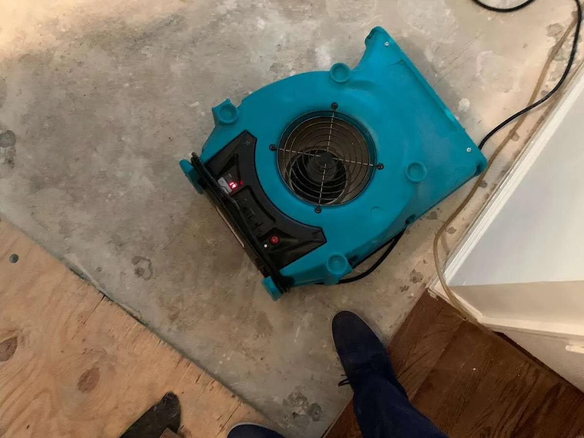 Air mover drying subfloor during Leak Detection & Repair in Niceville